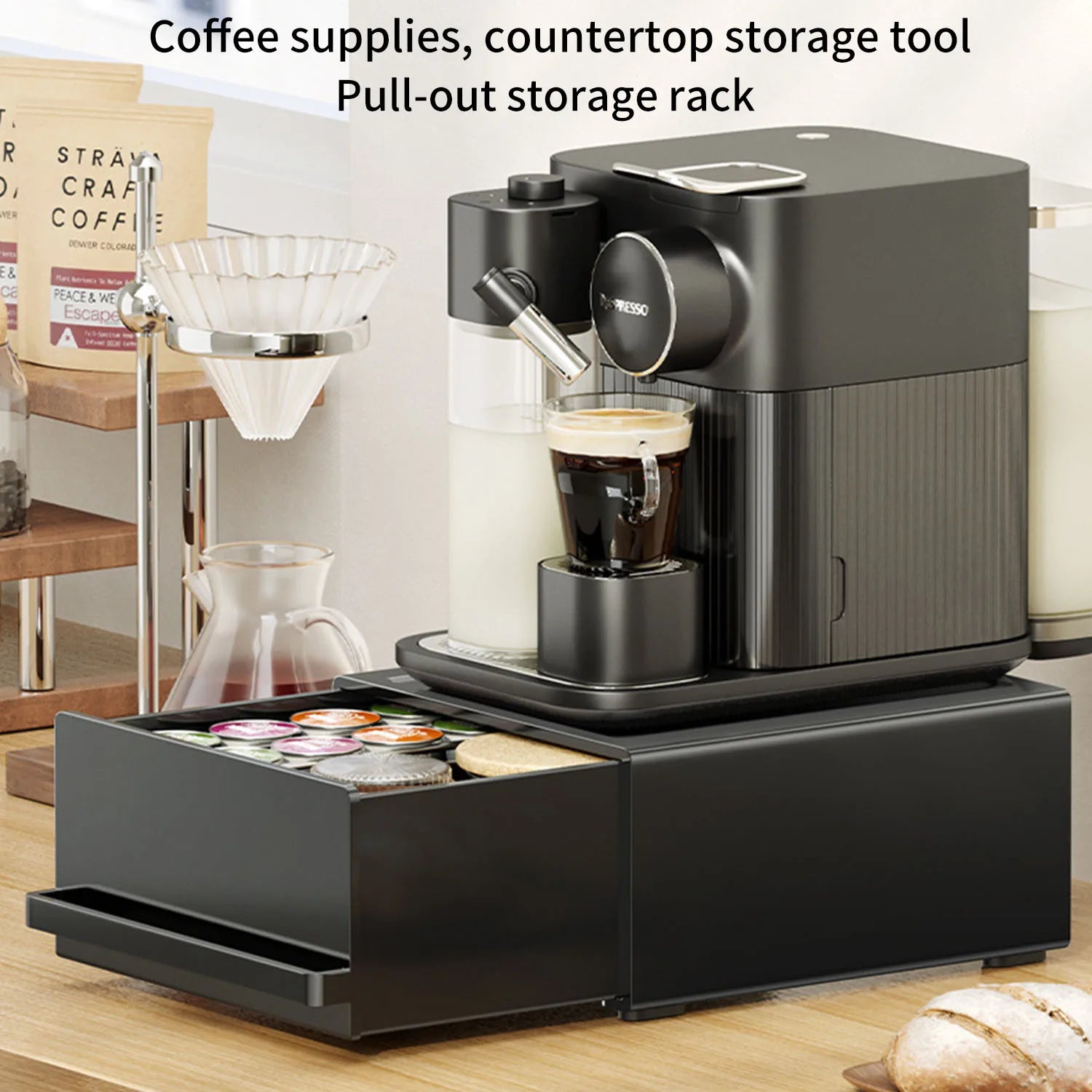 Cassetto porta capsule di caffè e tè, mobiletto portaoggetti per macchina da caffè, scaffali portaoggetti per casa, ufficio, caffetteria
