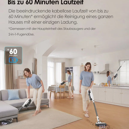 Tineco A30S, Cordless Vacuum Cleaner, 160W Suction, 60-Minute Runtime, 1L Dustbin, ZeroTangle Brush, PureCyclone Technology, LED Light