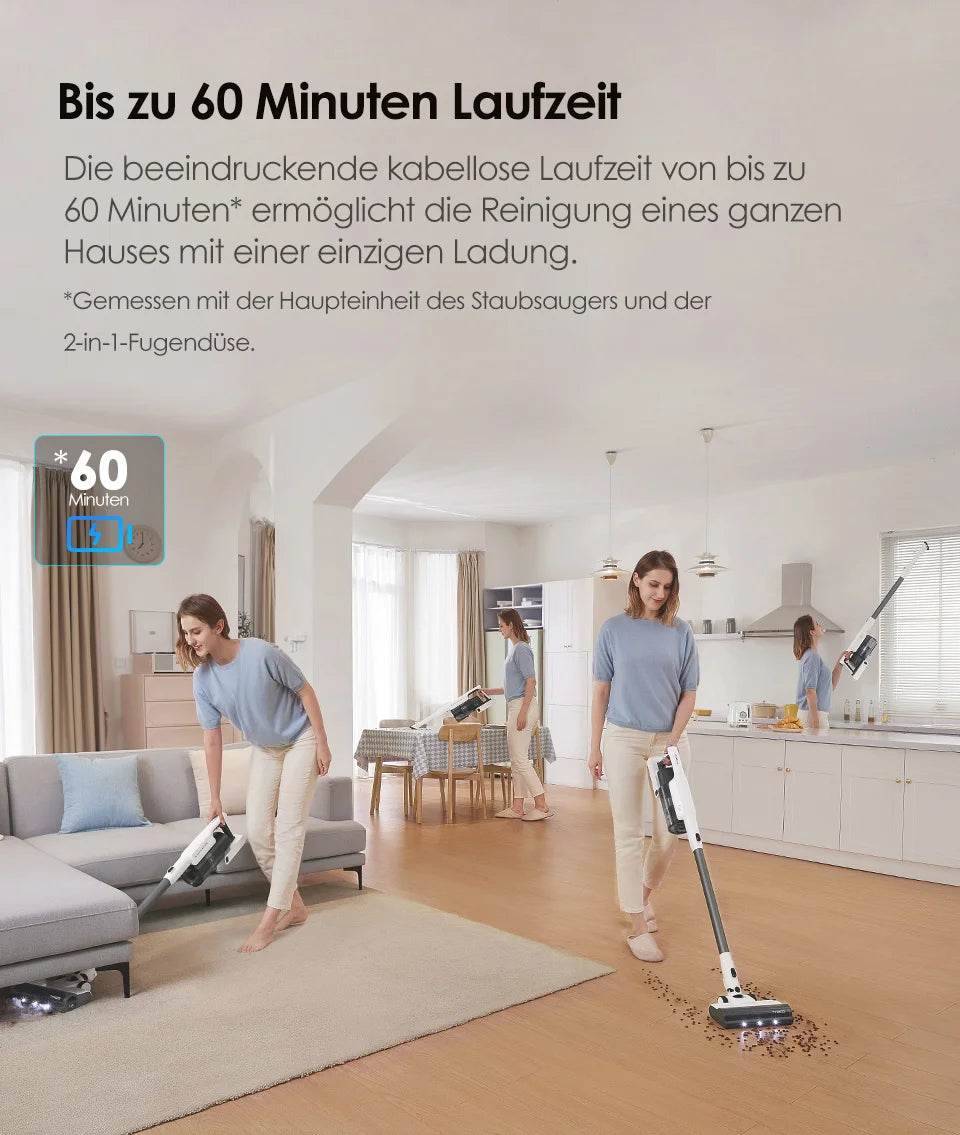 Tineco A30S, Akku-Staubsauger, 160 W Saugleistung, 60 Minuten Laufzeit, 1 L Staubbehälter, ZeroTangle-Bürste, PureCyclone-Technologie, LED-Licht