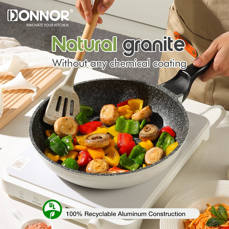 DONNOR Set di pentole in ceramica Set di pentole a induzione da 18 pezzi con coperchio Set di padelle e pentole antiaderenti salutari da cucina con padella JT532