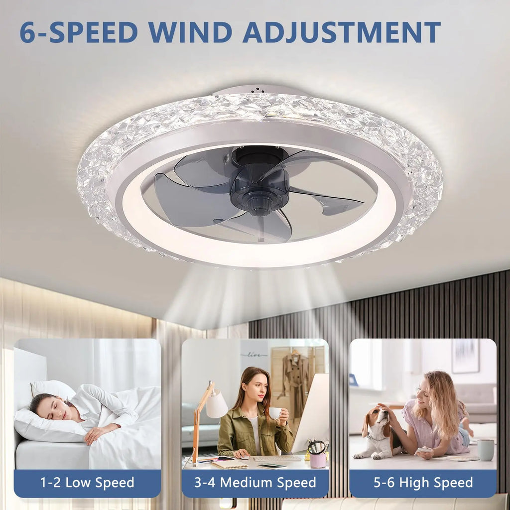 Ventilatori da Soffitto con Luce e Telecomando, Illuminazione Smart Moderna Nordica, Lampada da Soffitto di Lusso con Ventilatore a 6 Velocità
