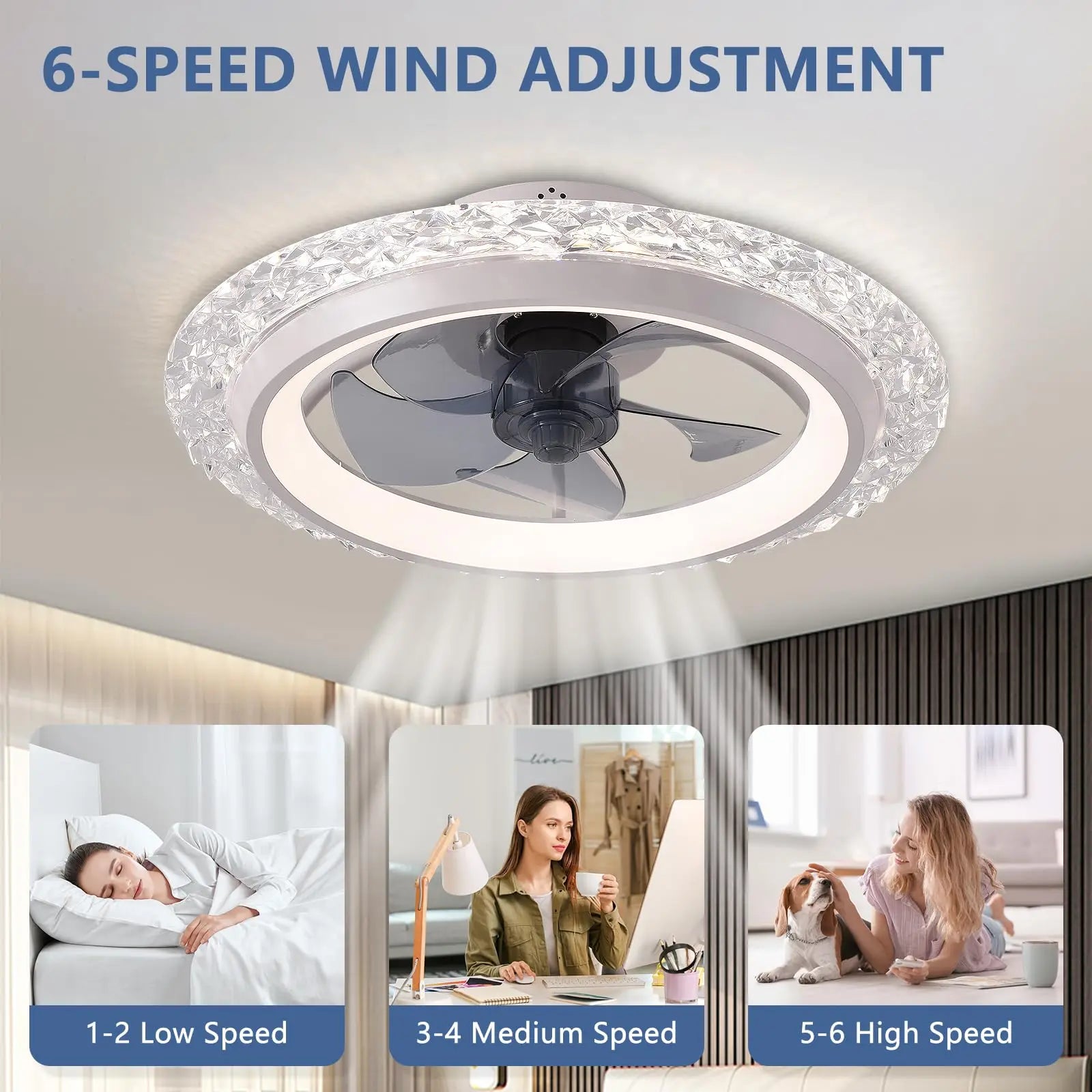 Ventilatori da Soffitto con Luce e Telecomando, Illuminazione Smart Moderna Nordica, Lampada da Soffitto di Lusso con Ventilatore a 6 Velocità