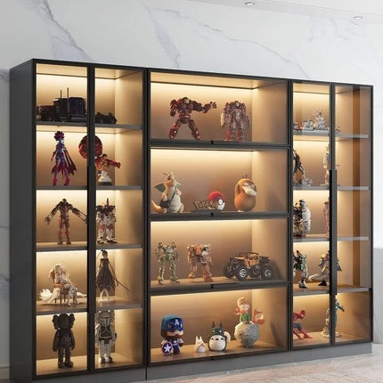 Customizable Display Case with Tempered Glass Door, LED Light, Large Capacity, Multiple Compartments, Aluminum Frame, Eco-Friendly