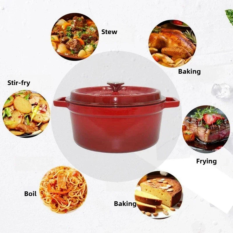 Pentola per zuppa domestica Pentola smaltata con coperchio Smalto ceramico Resistente al calore Due orecchie Pentola antiaderente Fornello a induzione a gas Utensili da cucina