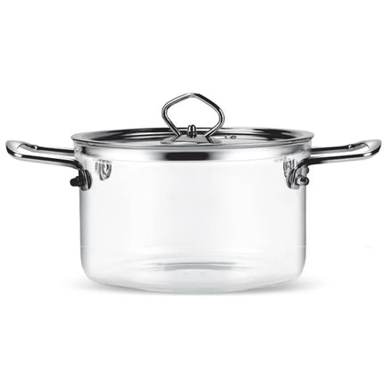 Pentola moderna in vetro borosilicato alto Pentola in vetro minimalista con doppia maniglia trasparente con coperchio Pentola per zuppa