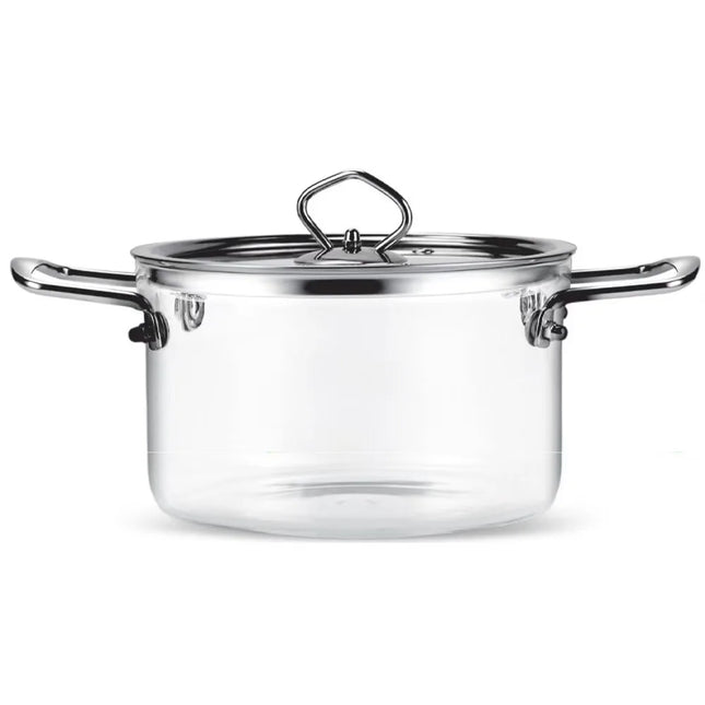 Pentola moderna in vetro borosilicato alto Pentola in vetro minimalista con doppia maniglia trasparente con coperchio Pentola per zuppa