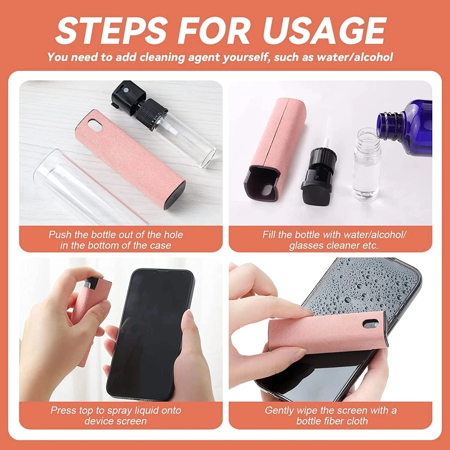 2-in-1 Bildschirmreinigungsspray mit Mikrofasertuch für Handys, Tablets, Computer, Staubentfernungs-Tool für mobile Geräte.