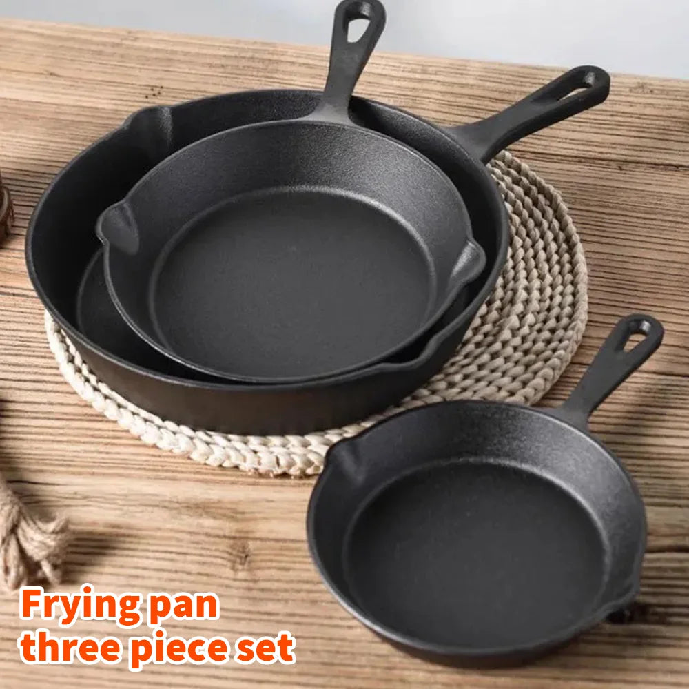 Set di padelle da 16/21/26 cm Set di padelle non rivestite in ghisa da 3 pezzi per friggere alimenti Cottura e friggere Padelle antiaderenti Padella per frittata