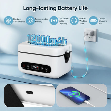 Scaldavivande Portatile Senza Fili 100/80/60W, Riscaldamento Rapido, Grande Capacità 1/1.2L, 4 Modalità di Riscaldamento con Timer, 12000mAh per Ufficio e Viaggi