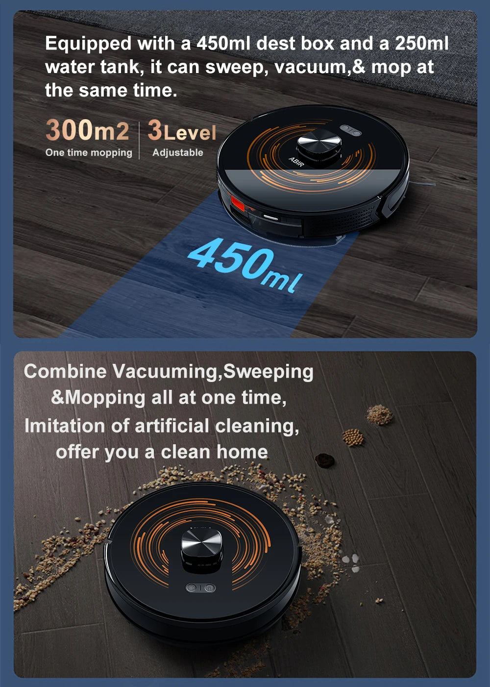 ABIR K30 Saugroboter, automatische Entleerungsstation, Laser-Lidar, 6500PA Saugleistung, mehrstöckige Kartierung, Nass- und Trockengerät für Smart Home
