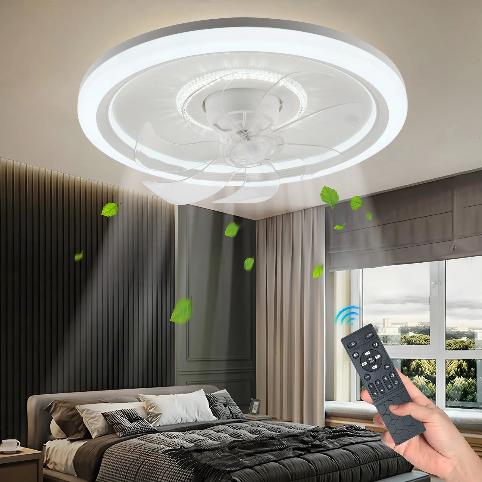 360 °   Ventilatore da Soffitto Rotante con Luce 220V, Dimmerabile Intelligente, 6 Velocità, Ventilatore Elettrico Decorativo per Casa, Camera da Letto, Balcone
