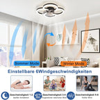 Ventilatore da Soffitto Nero a 4 Anelli con Luce, Moderno Dimmerabile Silenzioso con Telecomando per Camera da Letto e Cucina