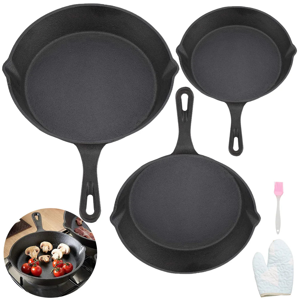 3PC Padella In Ghisa Wok Antiaderente A Nido D'ape Pentola Casa bistecca padella Stufa A Gas Pentola A Induzione Pentole Da Cucina 16/20/26 centimetri