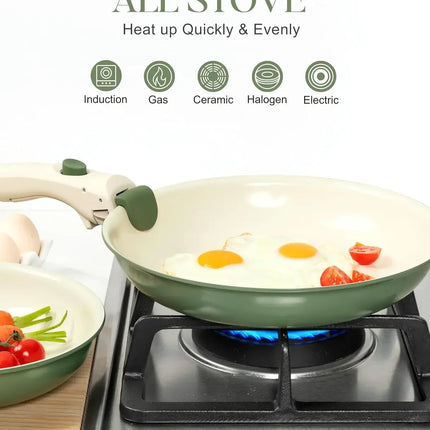 MICHELANGELO 3 pz/set Padella Antiaderente con Manico Rimovibile Rivestimento In Ceramica Padelle A Induzione Bistecca Frittata Padella Forno Sicuro