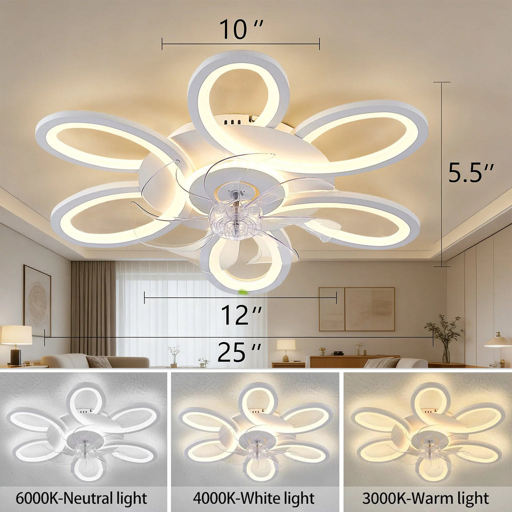 Ventilatore da soffitto moderno con luce, telecomando e controllo tramite app intelligente, ventilatore da soffitto a incasso ultra sottile da 25 pollici con luce LED dimmerabile, adatto per camere da letto, soggiorni e altri