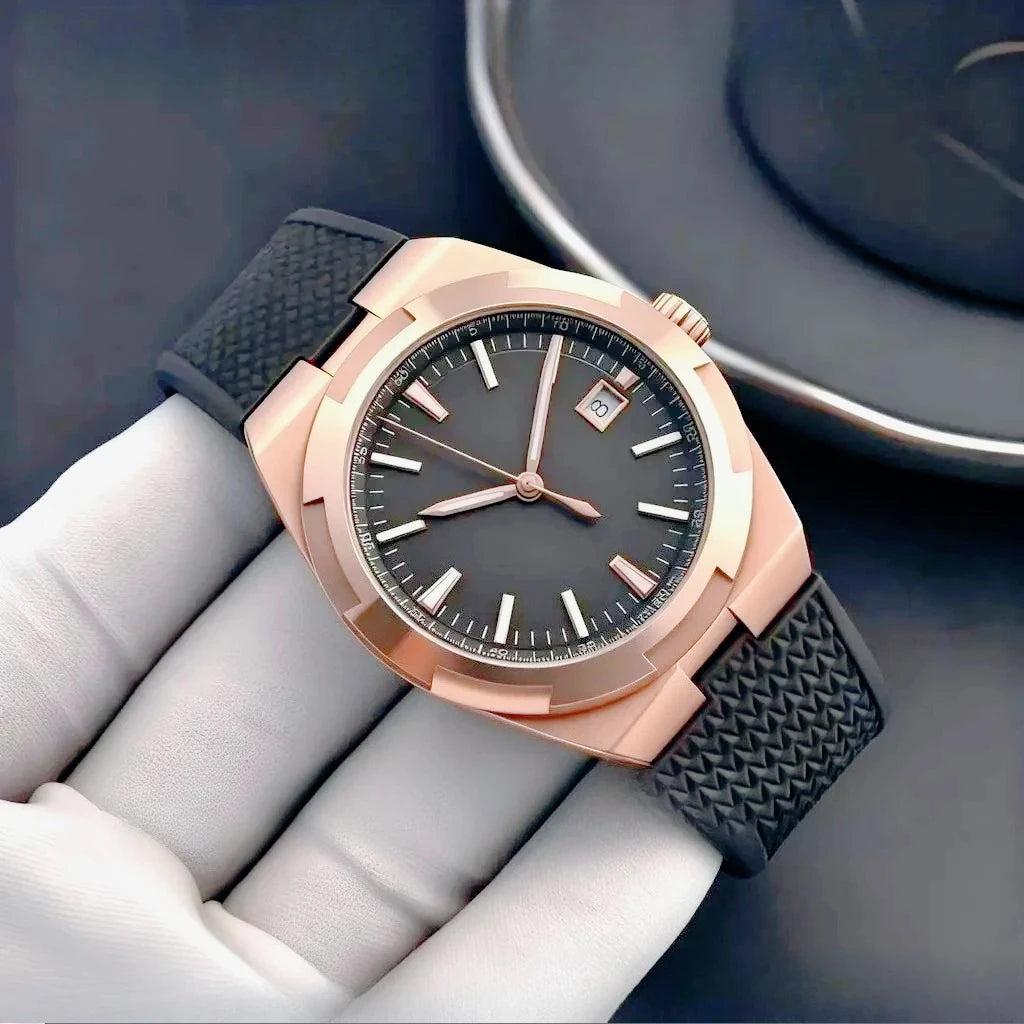 Moderne und elegante Herren-Sportuhren mit automatischem mechanischem Uhrwerk, präzisem und zuverlässigem Uhrwerk, internationalem Reise-Stil, schwarzem und blauem Zifferblatt