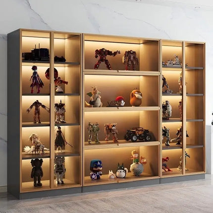 Customizable Display Case with Tempered Glass Door, LED Light, Large Capacity, Multiple Compartments, Aluminum Frame, Eco-Friendly