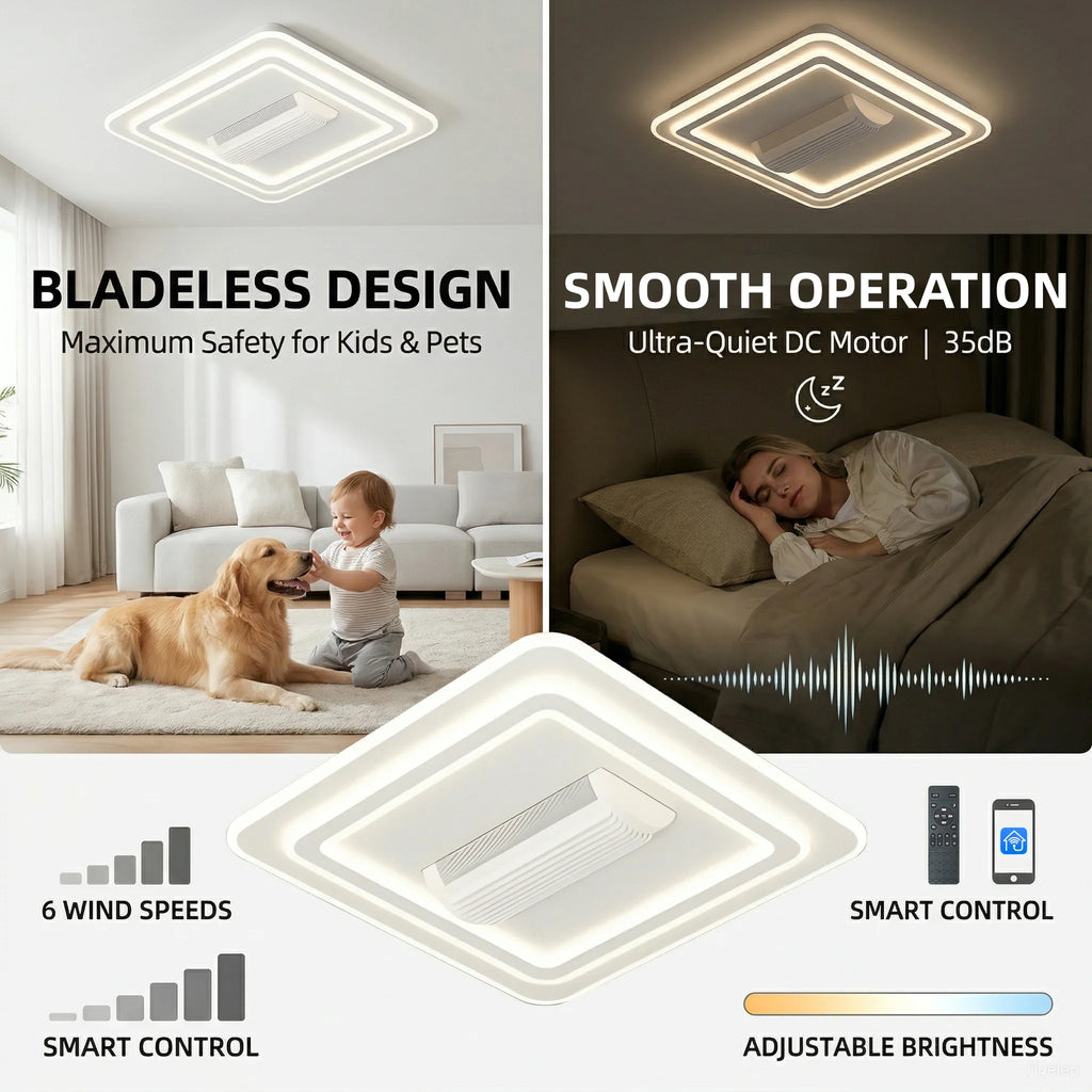 IRALAN LED Ventilatore da soffitto invisibile senza lama Smart Home Illuminazione infinitamente regolabile Decorazione Soggiorno Camera da letto Lampada da interno