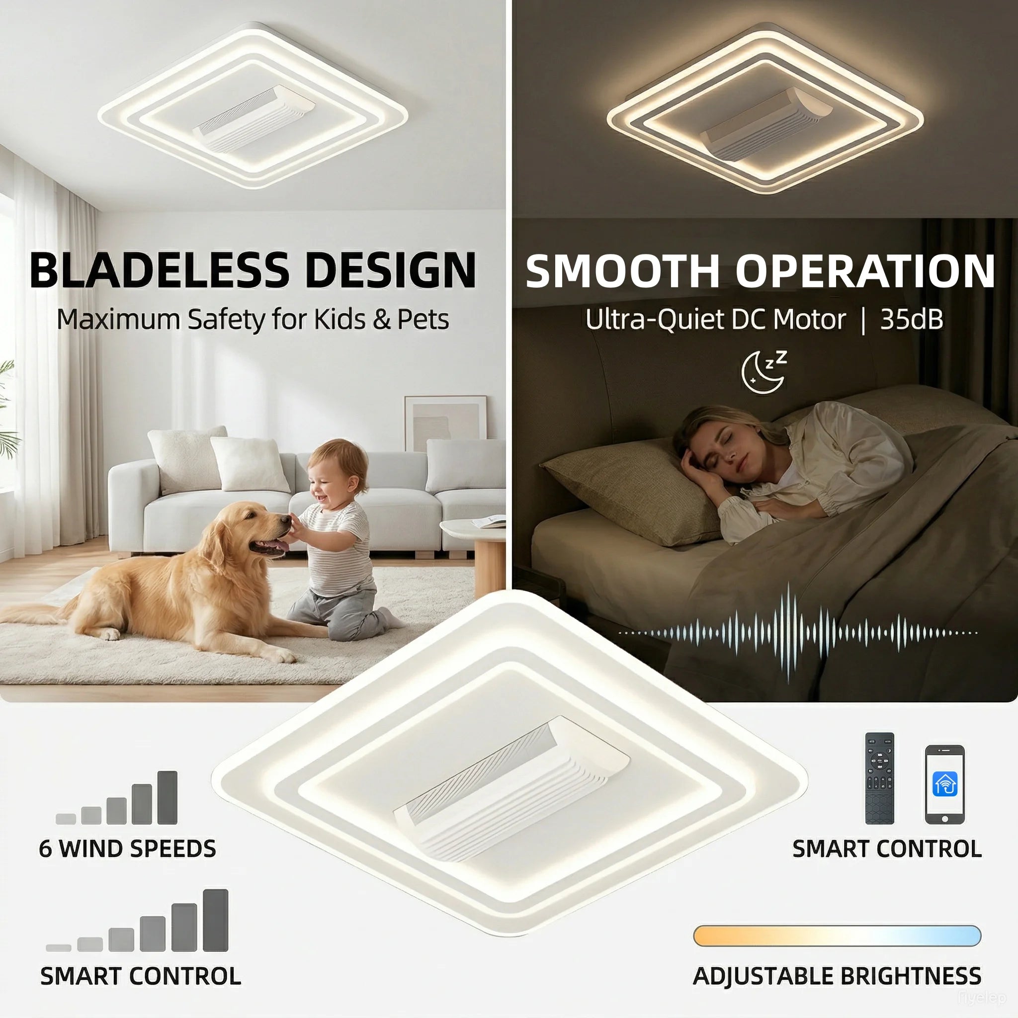 IRALAN LED Ventilatore da soffitto invisibile senza lama Smart Home Illuminazione infinitamente regolabile Decorazione Soggiorno Camera da letto Lampada da interno