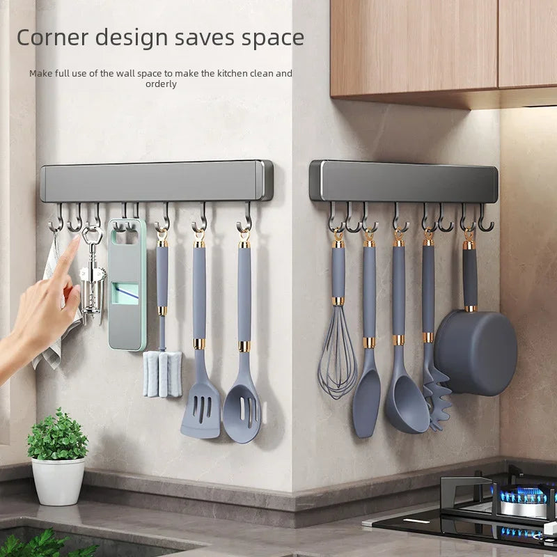 Scaffale da cucina non perforato Scaffali montati a parete Accessori per utensili da cucina con organizer porta cucchiaio con gancio mobile