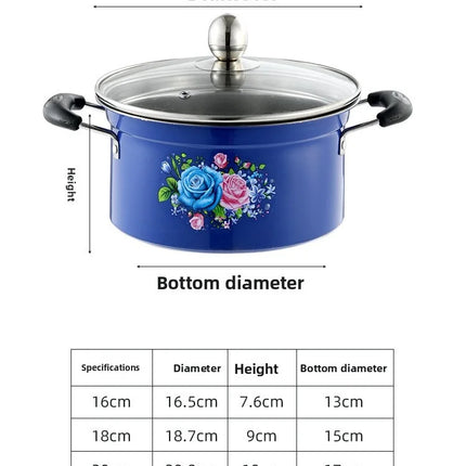 6-Piece Cookware Set with Glass Lids, Classic Floral Pattern, Non-Stick Pot Set for Soups and Stews, Compatible with Induction and Gas Stoves