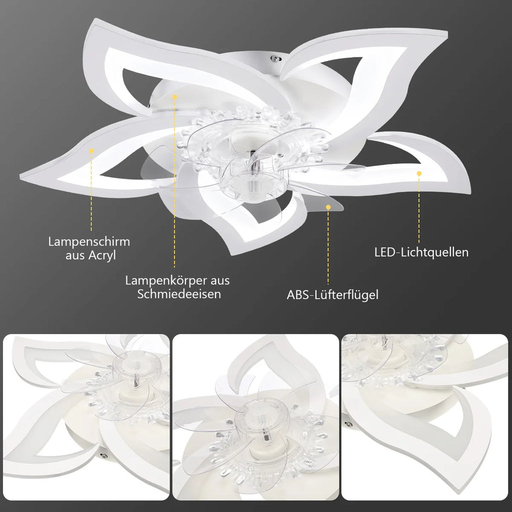 Ventilatore da soffitto da 60 W con illuminazione, design a 5 luci, ventilatore da soffitto silenzioso con illuminazione, dimmerabile, telecomando con velocità del vento regolabile