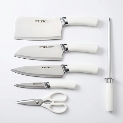 7-piece Kitchen Knife Set with Stand, White Stainless Steel Sharp Chef Knives, Knife Set with Block for Cooking, Chopping, Slicing