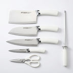 7-teiliges Küchenmesserset mit Ständer, scharfe Kochmesser aus weißem Edelstahl, Messerblock-Set zum Kochen, Hacken, Schneiden