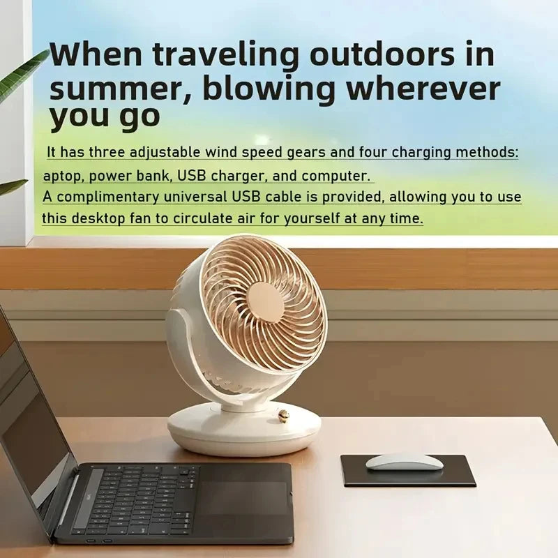Ventilatore da tavolo ricaricabile con oscillazione, 3 velocità, USB, silenzioso, alimentato a batteria Bianco Verde