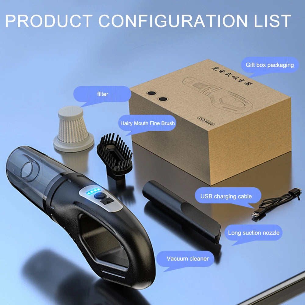120W Auto-Handstaubsauger USB wiederaufladbarer kabelloser tragbarer Staubsauger Starke Saugkraft für Auto/Zuhause/Büro/Tierhaare