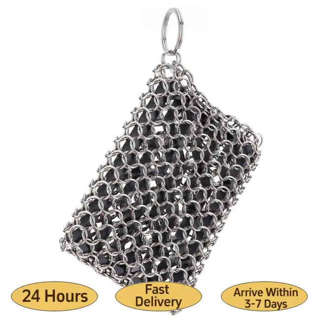 Cast Iron Cleaning Brush with Hanging Ring, Stainless Steel Brush for Seasoned Cast Iron Cookware