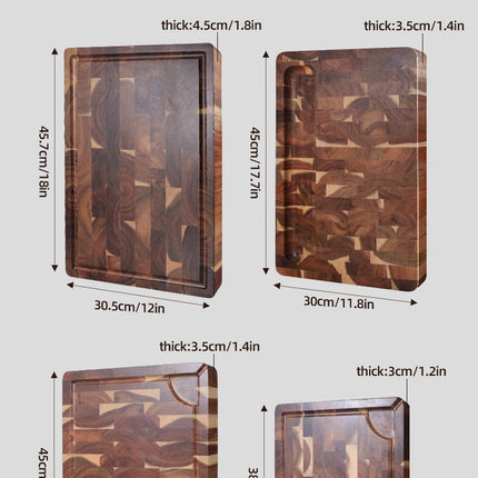 Tagliere spesso Tagliere in legno di acacia su entrambi i lati Tagliere in legno per formaggio Blocco da macellaio rettangolare con estremità arrotondata