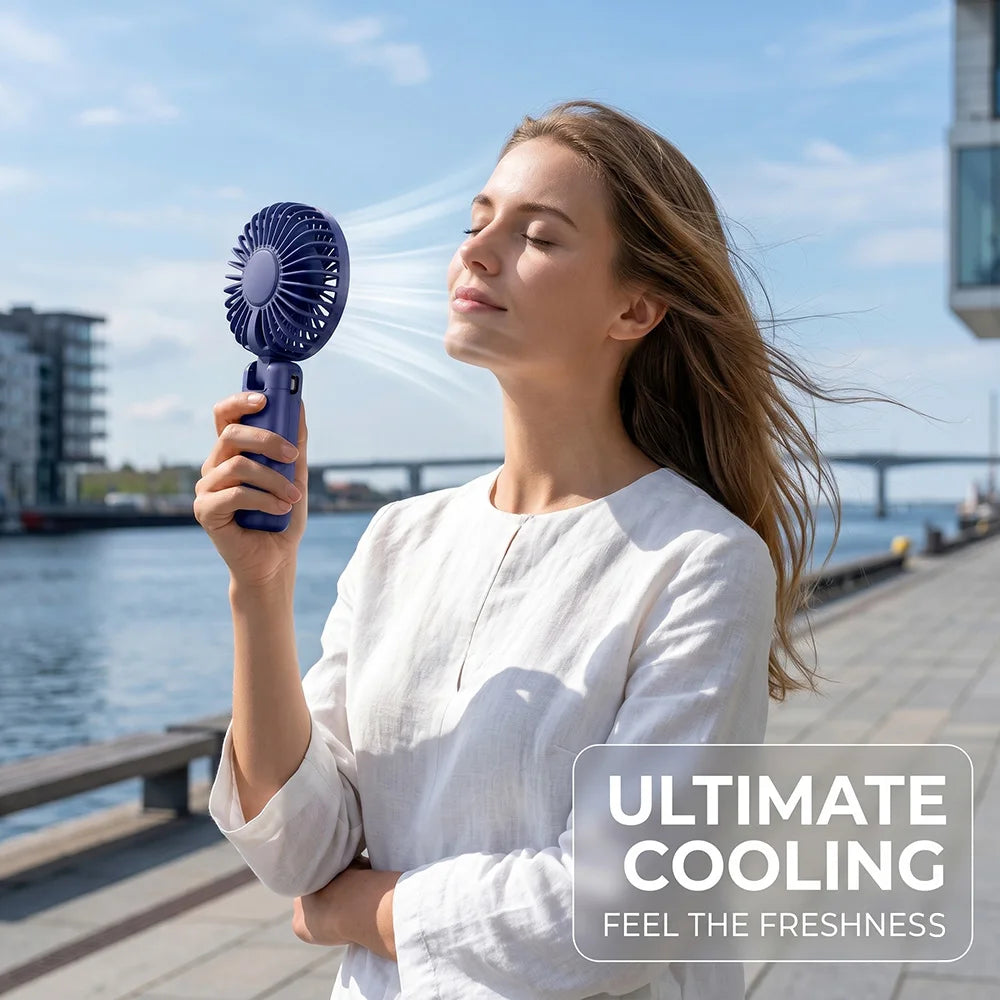 Mini Ventilatore USB con Display LED, Silenzioso 3 Velocità, Ricaricabile 1200mAh, Portatile da Scrivania per Ufficio Casa Viaggio, 2 Colori (Blu Marino/Verde Oliva)