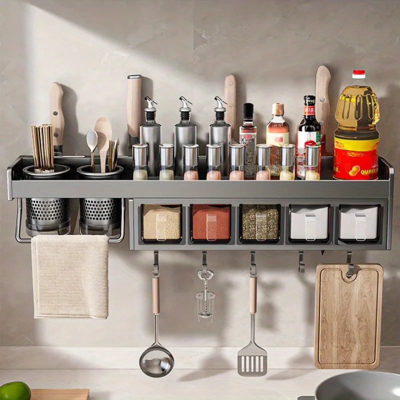 Scaffale portaoggetti da parete per cucina, portaoggetti drenabile per coltelli, bacchette, organizer combinato per spezie da cucina