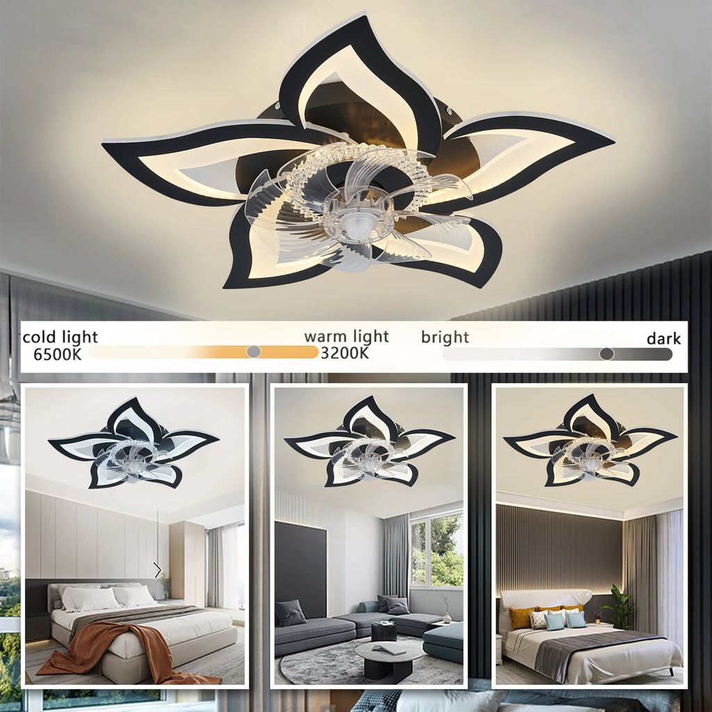 Ventilatore da soffitto con lampada LED, in acrilico a forma di loto, 6 velocità, silenzioso, a risparmio energetico, con luce integrata