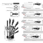 9-teiliges schwarzes Küchenmesserset mit hohlem Edelstahlgriff, scharf, langlebig, rostfrei, mit Messerblock, ideal für Zuhause oder als Geschenk.
