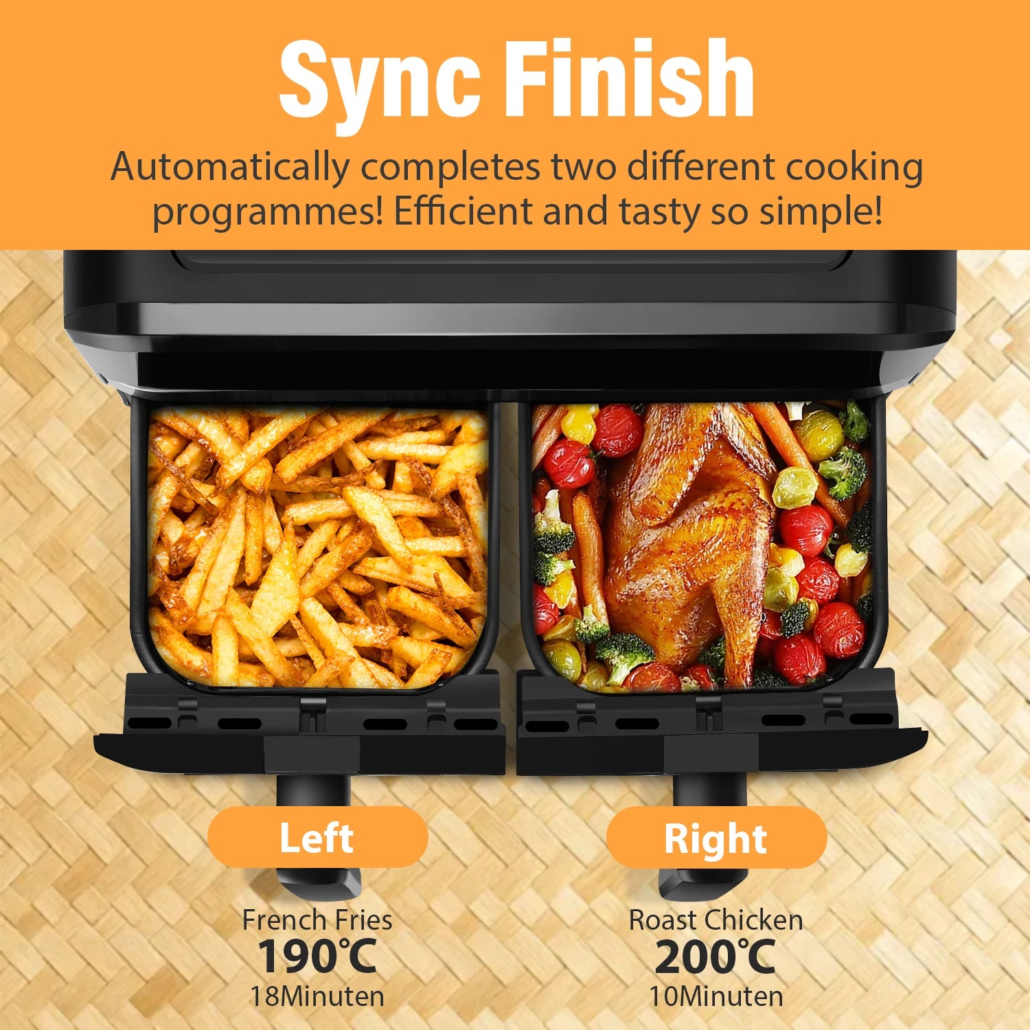 Forno friggitrice ad aria a doppio cestello da 9 litri con finestre Easy View - Oyajia