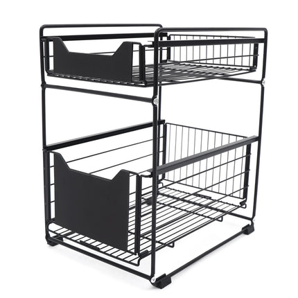 2-Tier Pull-Out Organizer for Cabinets, Under-Sink Space-Saving Shelf, Adjustable Sliding Drawer for Kitchen and Bathroom