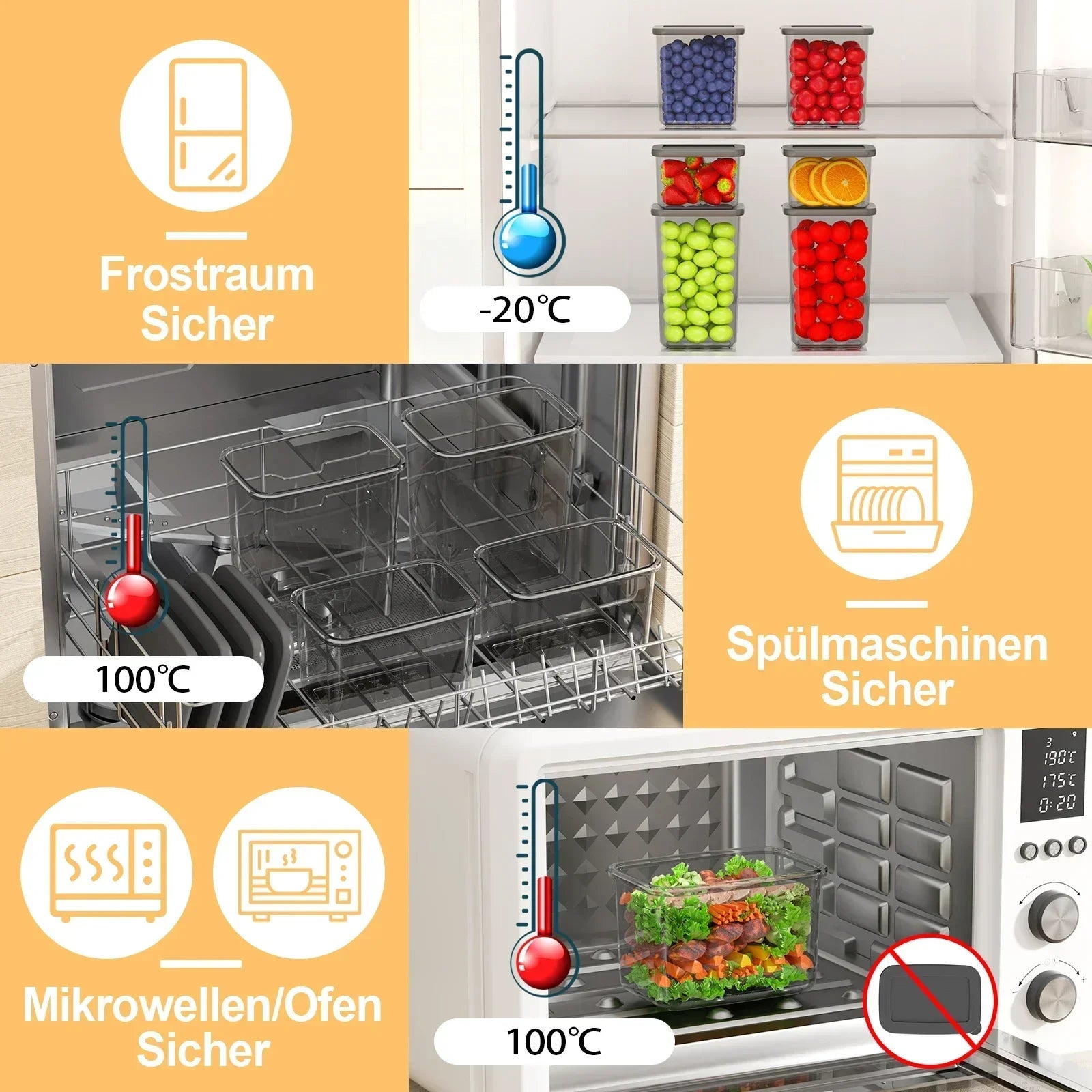 Set mit 32 luftdichten Lebensmittelbehältern mit Deckeln, BPA-freie Vorratskammer-Organizer aus Kunststoff, auslaufsichere Küchenbehälter für Müsli, Mehl, Gewürze und trockene Lebensmittel mit Etiketten
