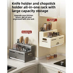 Porta Utensili da Cucina Multifunzionale con Porta Bacchette Integrato, Organizzatore da Parete Senza Foratura per Coltelli e Utensili