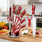 9-teiliges Küchenmesser-Set mit Messerblock, Hohlgriff, Edelstahl, scharfe Kochmesser, für Zuhause, Küche, Restaurant, Geschenkidee