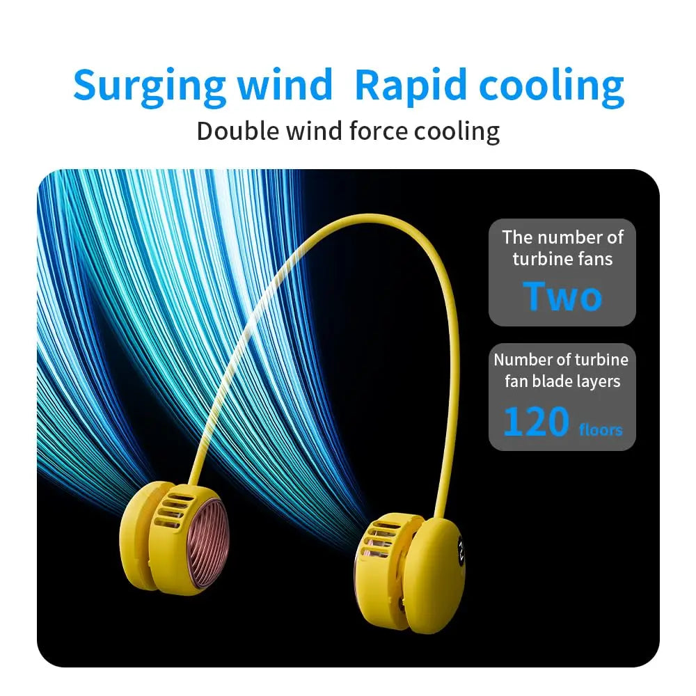Ventilatore da collo senza pale Dual-Turbo a 5 velocità USB-C, portatile, in silicone, silenzioso, ricaricabile, 165g