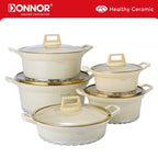 DONNOR 10PCS Set di Pentole a Induzione Lavabile in Lavastoviglie Pentole Antiaderenti con Coperchi in Vetro per Zuppa di Pasta Stufato JT528