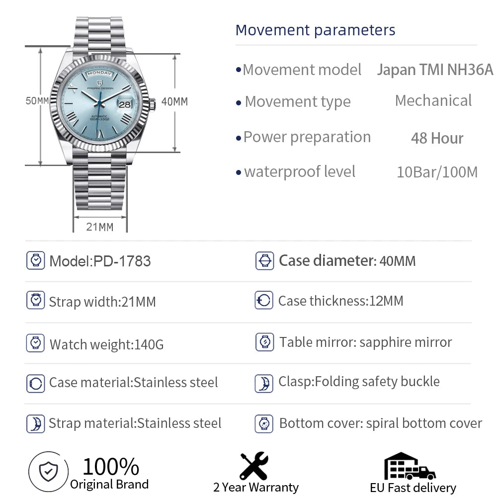 PAGANI DESIGN 2025 Neue Datumswoche 40MM Herrenuhren Luxusmarke Gold Automatische Herrenuhr Mechanische wasserdichte Herrenarmbanduhr