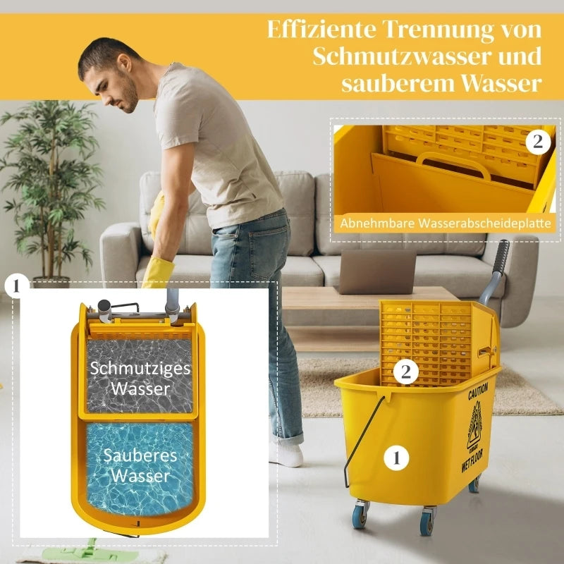 20-Liter-Putzwagen, Putzwagen mit Press- und Müllset, inklusive Eimer. Mopp, Rolle