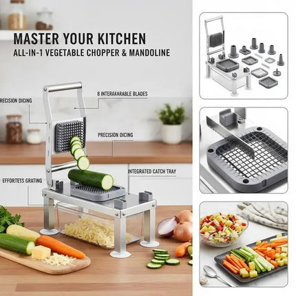 Vegetable slicer, mandoline slicer, all-in-one vegetable slicer with 8 stainless steel blades, cheese grater, onion and potato slicer with container, kitchen gadgets and appliances essen