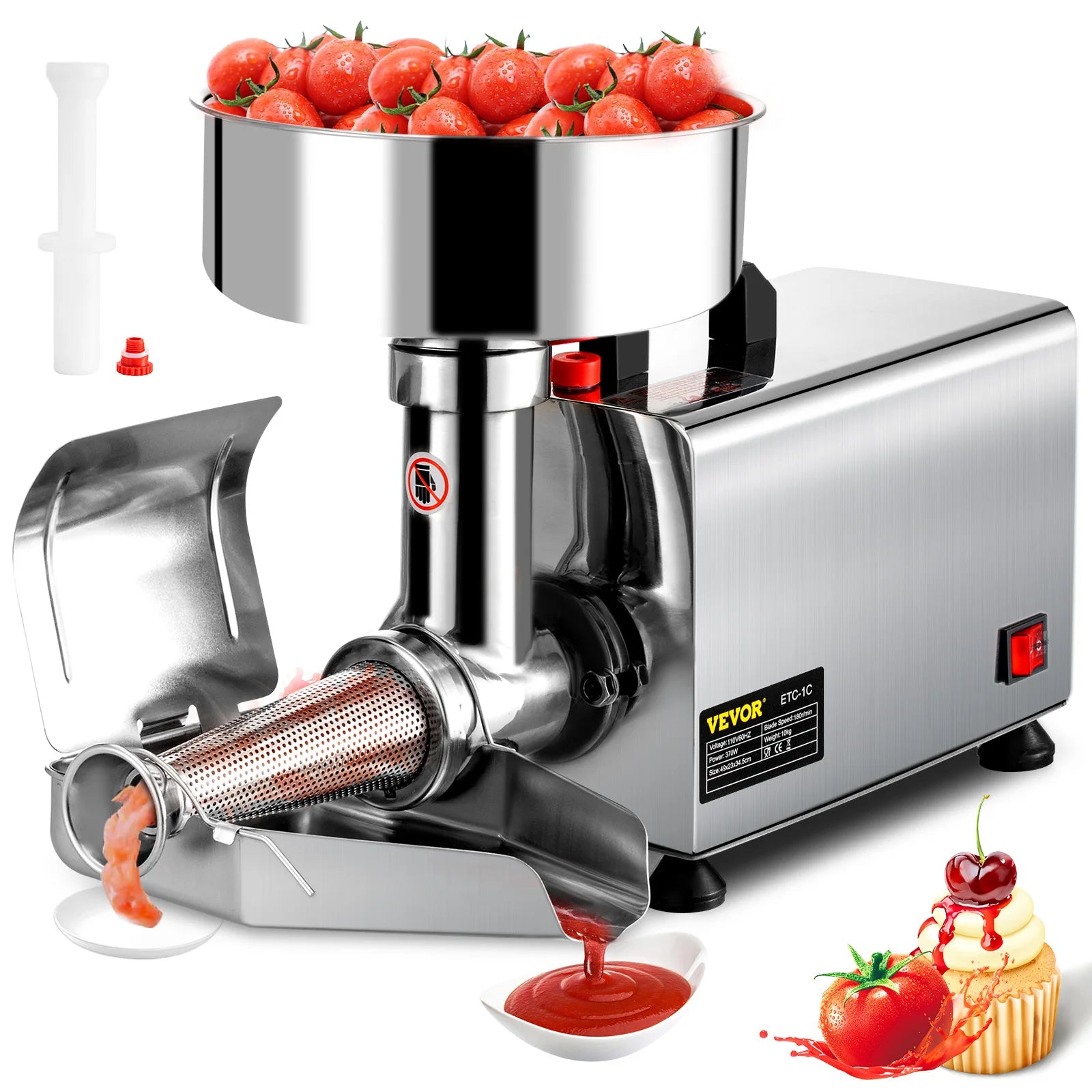 SucceBuy Elektrischer Passierer für Tomaten, 370W, professioneller Tomaten-Entsafter aus Edelstahl, 90-160 kg/h