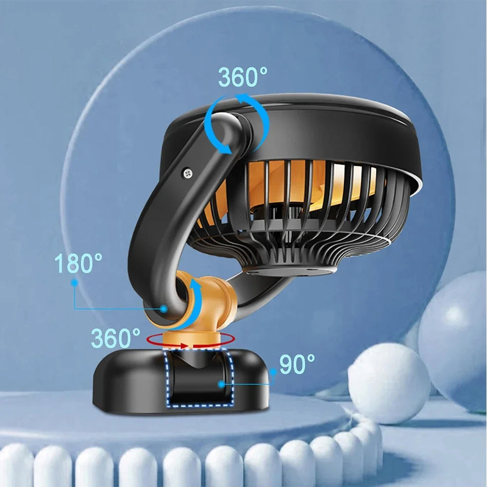 Ventilatore per Auto 12V a Doppia Testa con Rotazione a 360 Gradi, Portatile, 2 Velocità, Vento Forte, Alimentazione da Presa Accendisigari per Camion, SUV, Camper