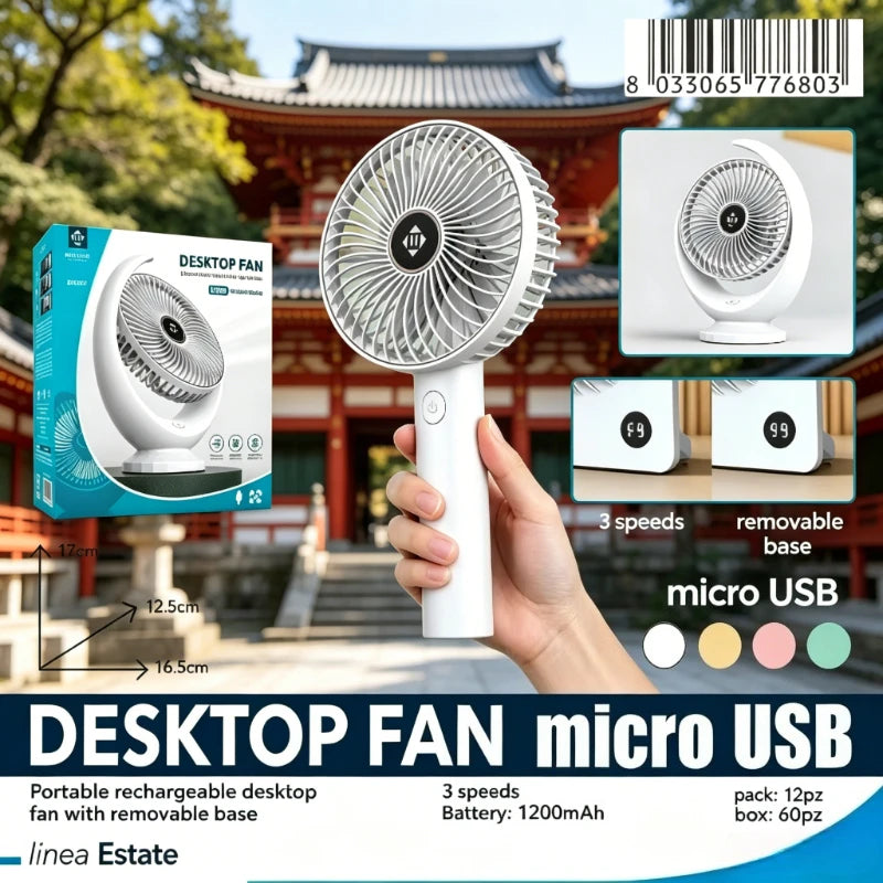 Ventilatore USB Portatile WETECH, Ventilatore da Tavolo Ricaricabile a 3/5 Velocità, Raffreddatore Personale Silenzioso per Casa, Ufficio e Uso Esterno