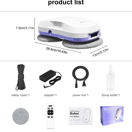 PuRuiKai Automatic Window Cleaning Robot with Dual Spray, 5600Pa Suction, Remote Control and Edge Detection for Home